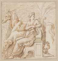 K III 005
          <br/>
          Zittende vrouw met ram, paard en leeuw
          <br/>
          <em>Giulio Romano (1499-1546) - kopie naar</em>